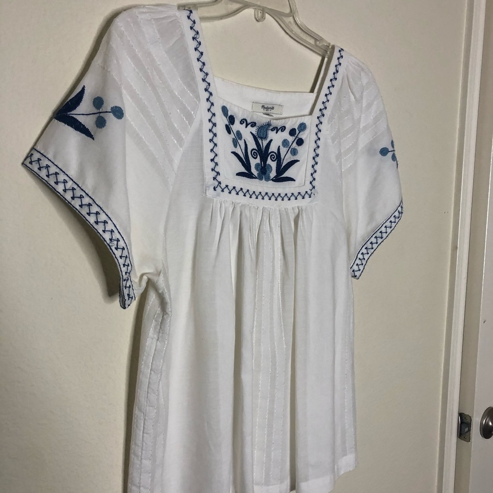 Madewell Embordered sleeves peasant top